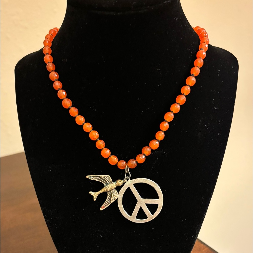 Orange Beaded Necklace with Silver Charms